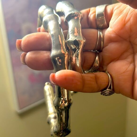 VINTAGE STERLING SILVER PLATED BAMBOO COLAR NECKLACE 80’s  61.8g - Picture 7 of 9